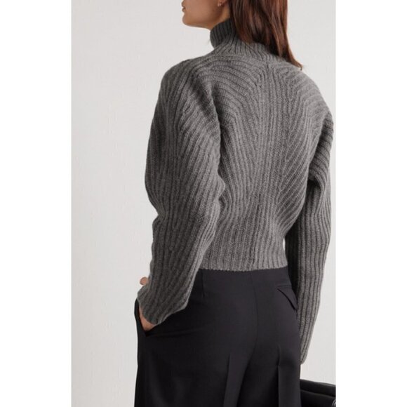 💕THEORY💕 Sculpted Knit Pullover Sweater Airy Wool Cashmere Grey Melange L NWT - Picture 7 of 16